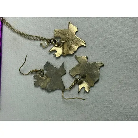 Texas State Shape Necklace and Earrings Matching Set w Blue Bonnets Gold Tone - Picture 9 of 9